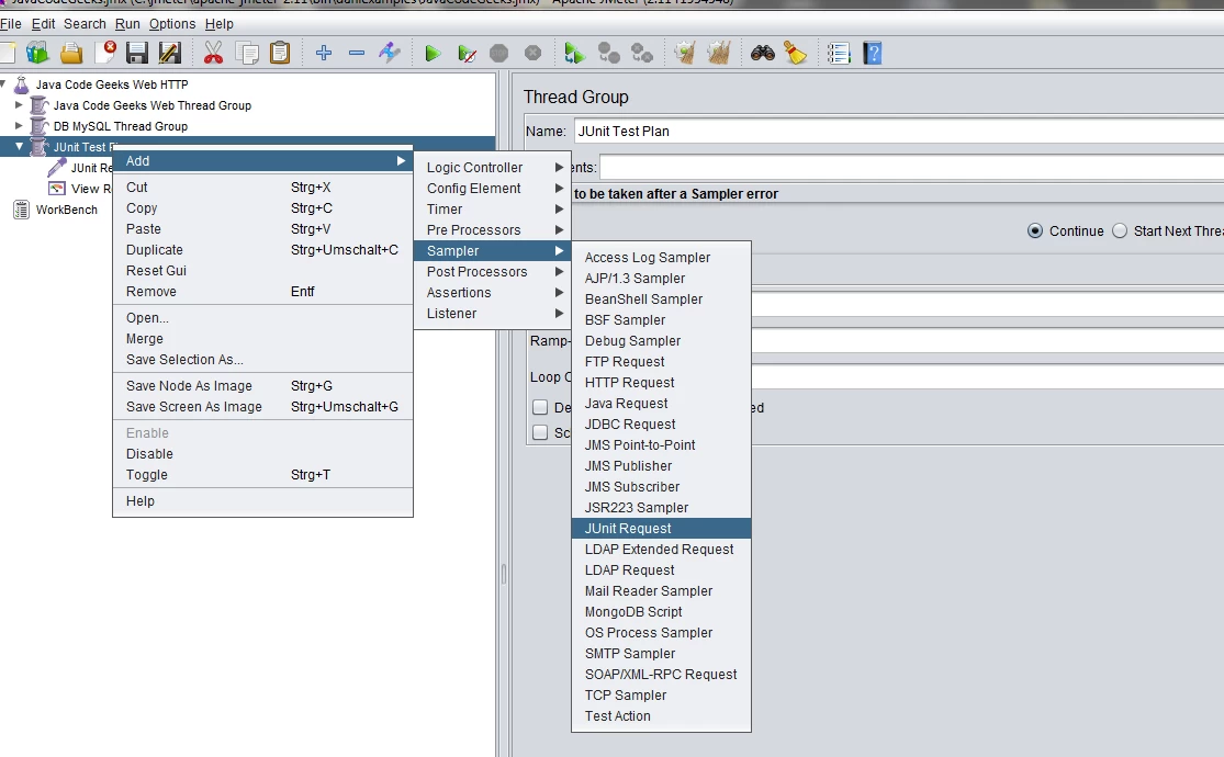 Junit sampler request