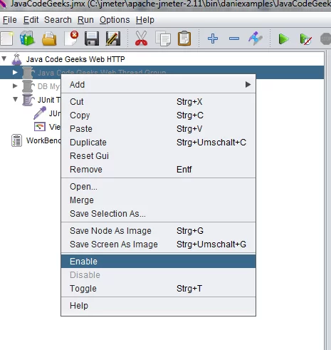 enable disable test plan