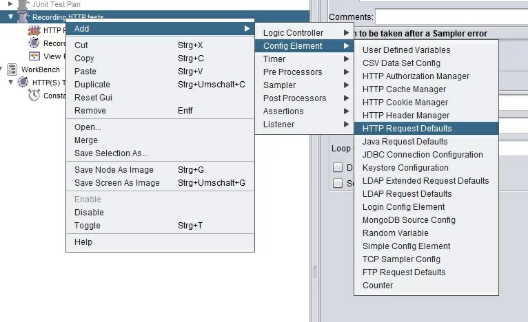 recording http request defaults