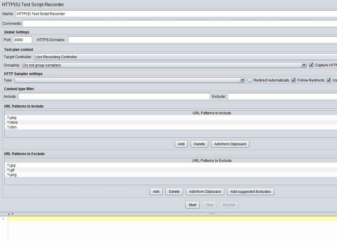 recording workbench test recorder configuration