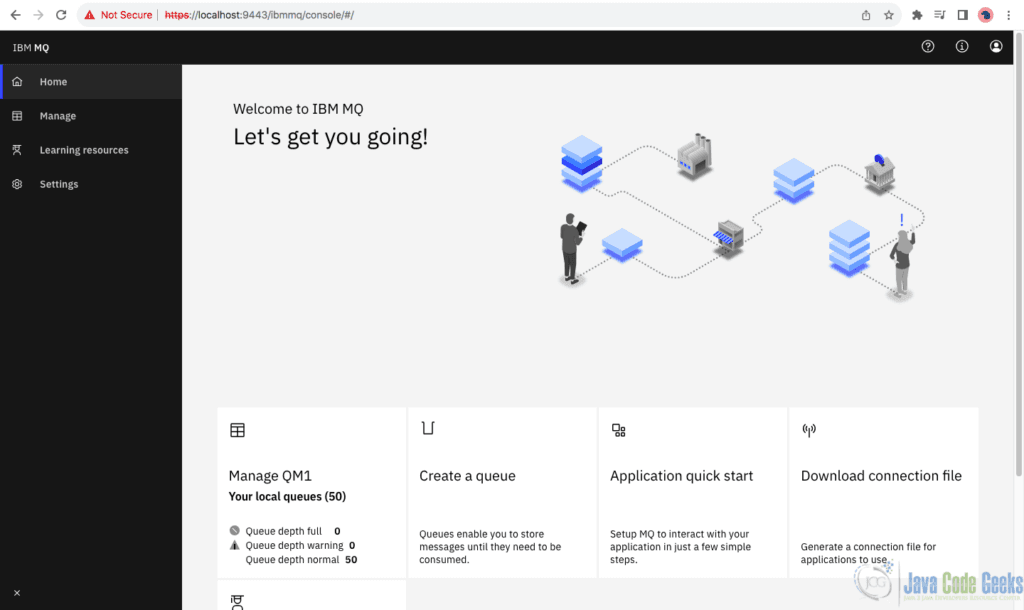 Admin console for managing JMS IBM MQ read and write operations