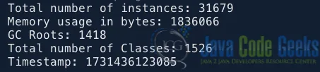 output of example using java netbeans profiler programmatically