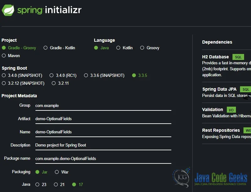 Jpa Optional Field Project